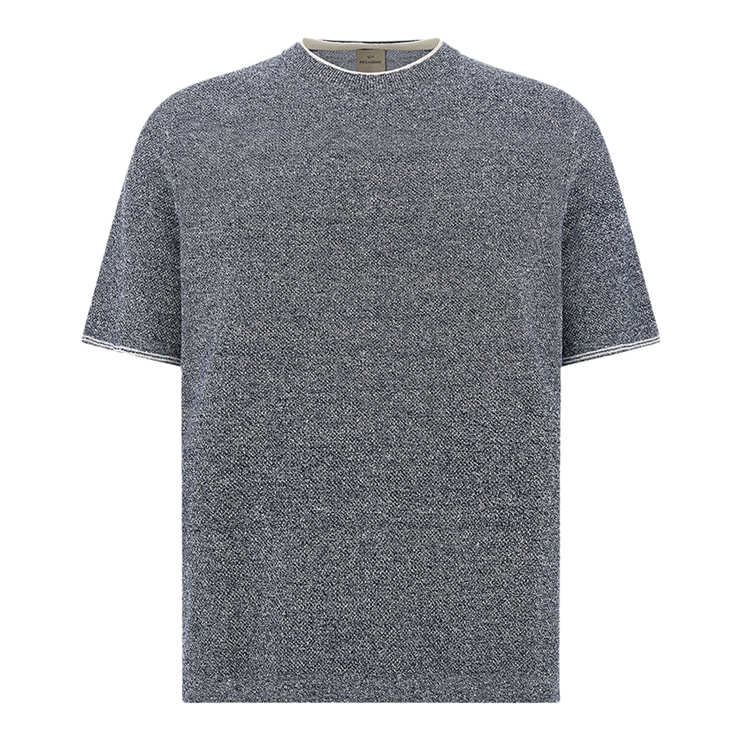 Urukai linen and cotton t-shirt with double collar, Man, Bright White-dress Blues