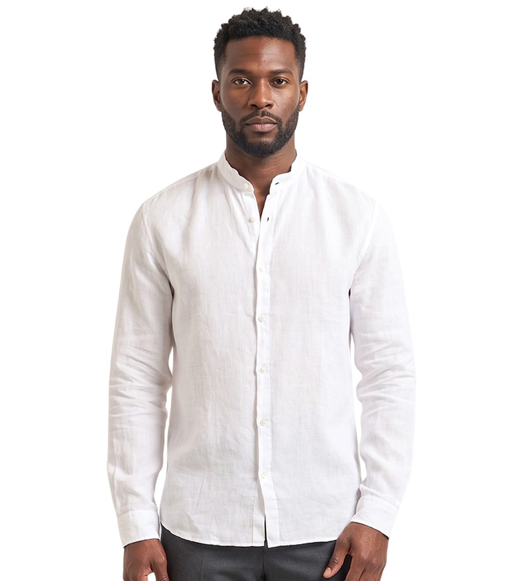 White Solid Linen Shirt