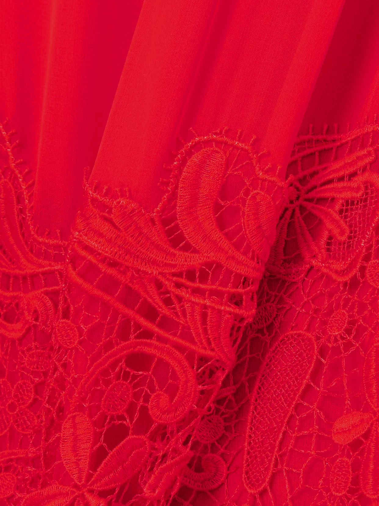 Draped Satin- And Lace-paneled Silk-chiffon Midi Dress - Red