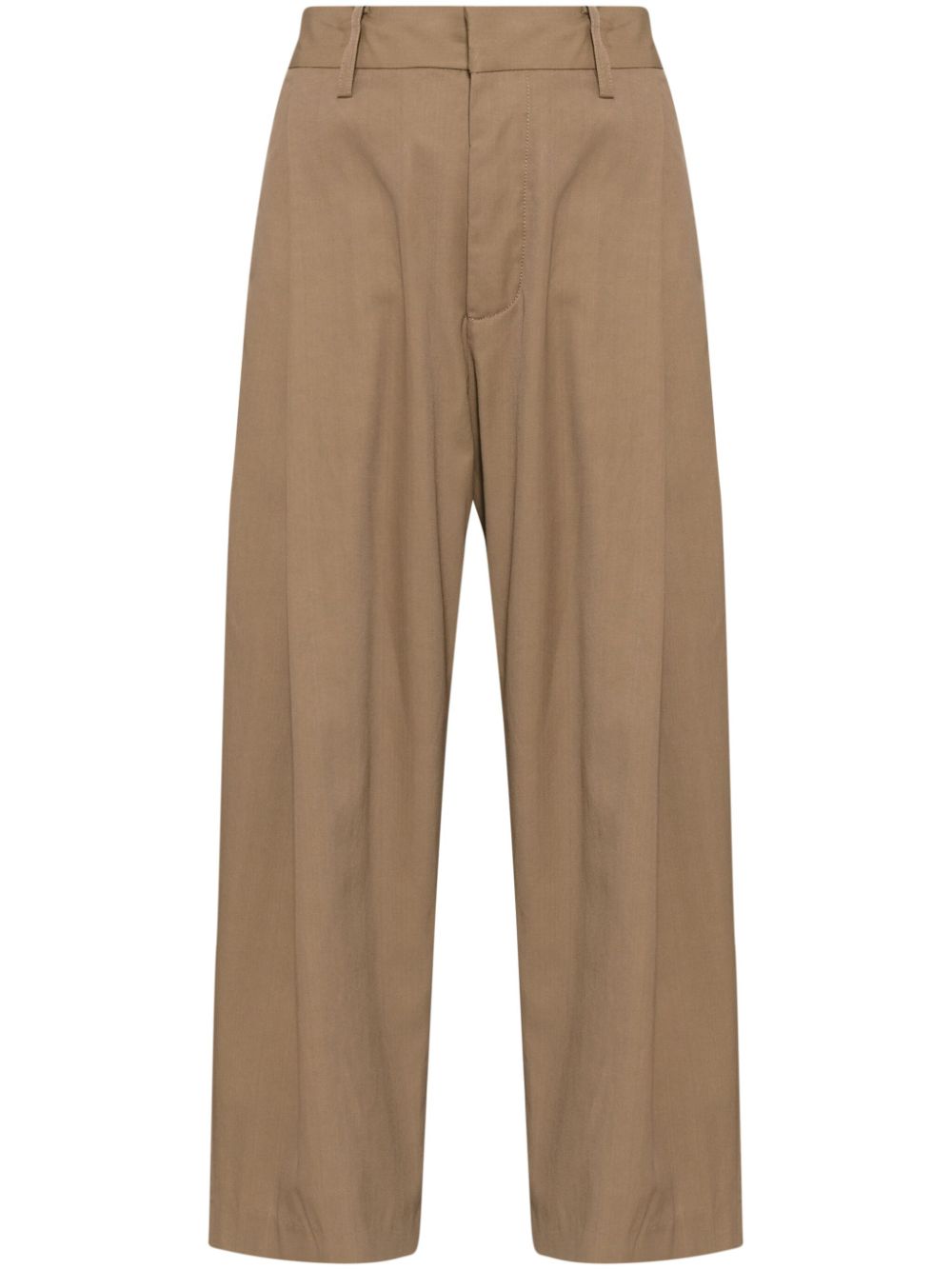 Pleat-detailing cropped trousers - Brown