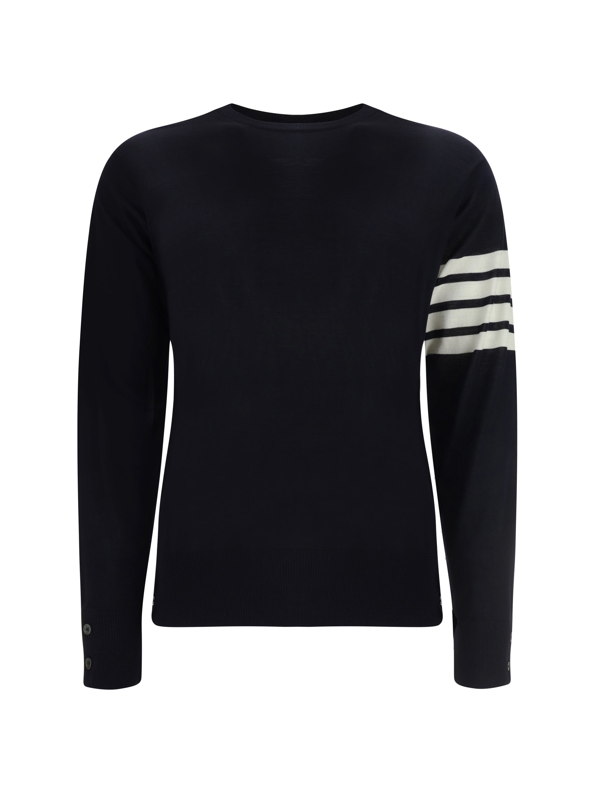 Virgin Wool with Signature Stripes Sweater — Navy