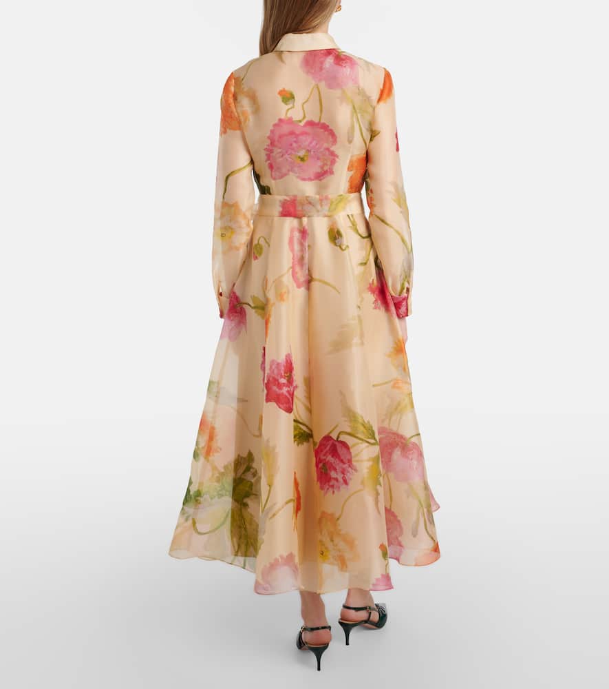 Belted floral silk shirt dress