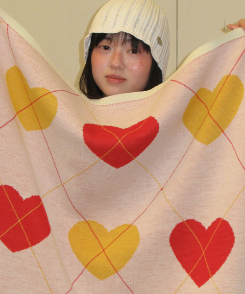 HEART ARGYLE BLANKET IVORY