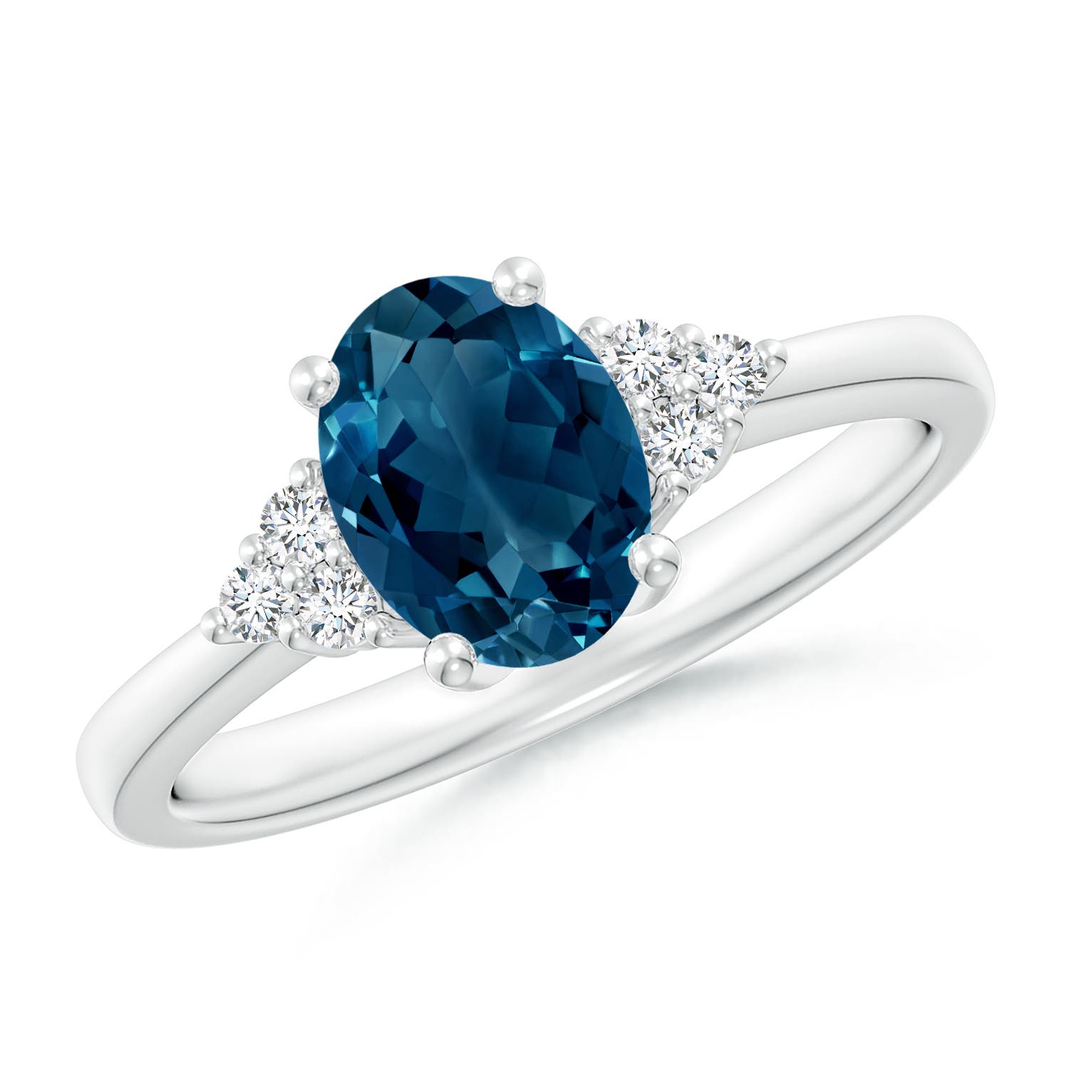 Angara 1.5 Carats Solitaire Oval London Blue Topaz and Diamond Promise Ring in Platinum