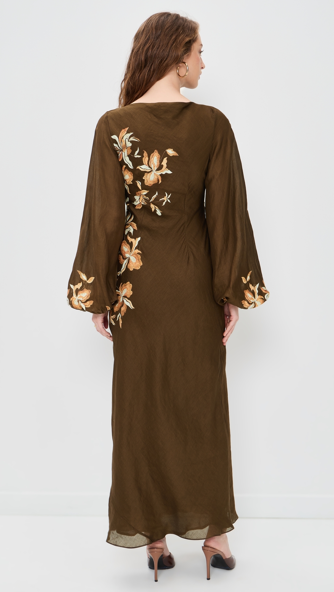 Boat Neck Long Dress Brown