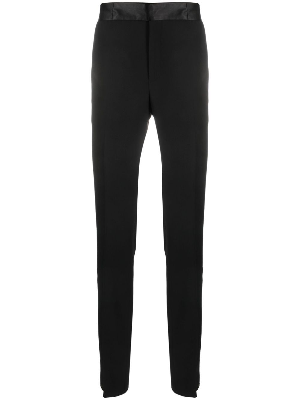 Satin-trim tailored wool trousers