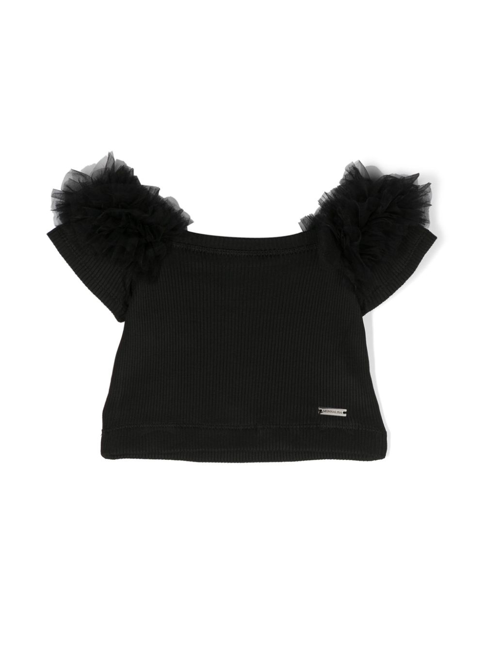 Tulle-trim ribbed top - Green