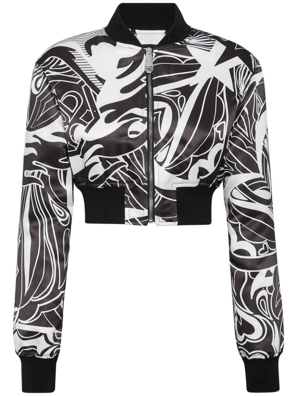 Satin Cropped Bomber - Black