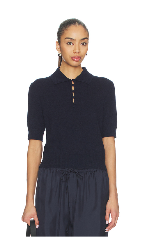 White & Warren Cashmere Button Polo in Navy. L. Also in M