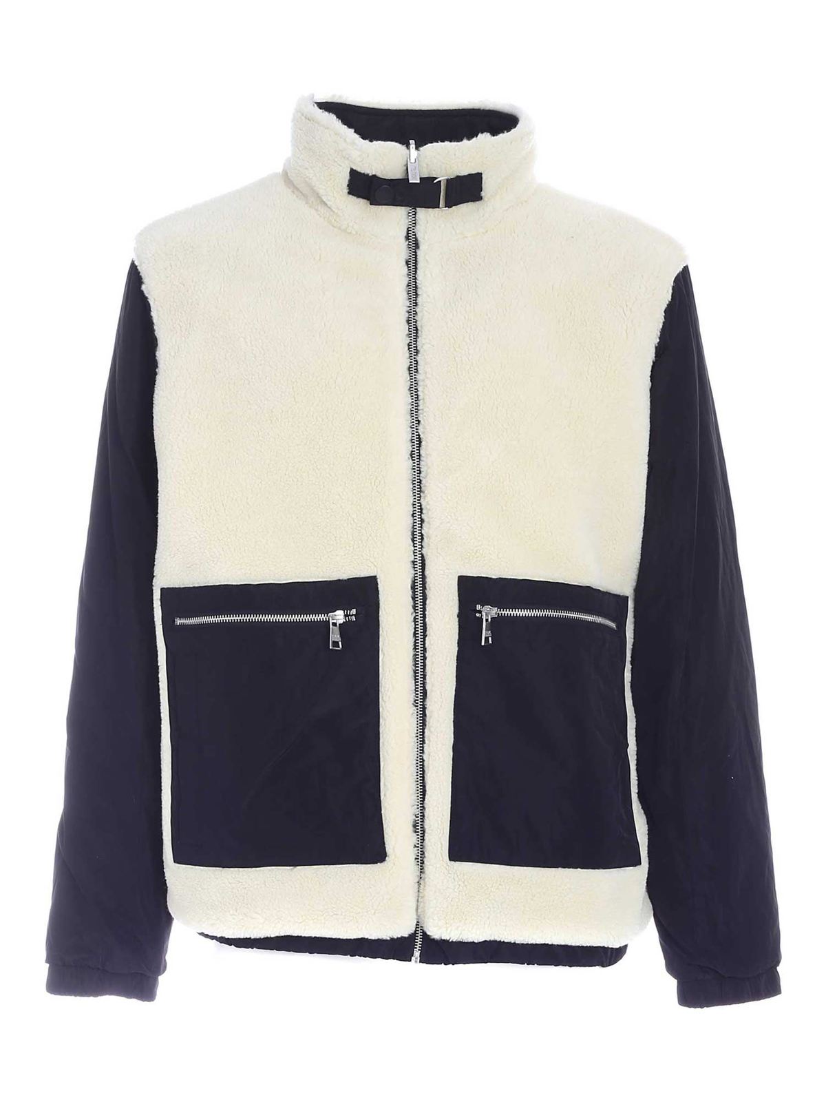 Teddy-effect jacket in ivory and black