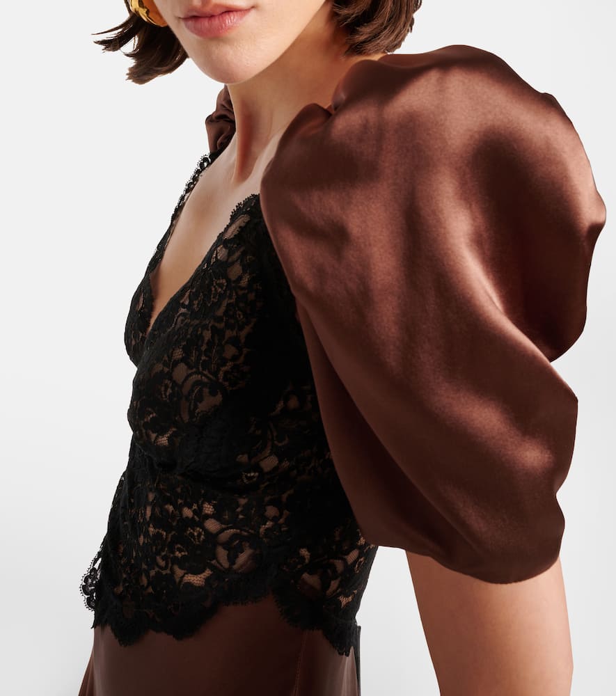 Rodarte Lace-trimmed silk charmeuse gown