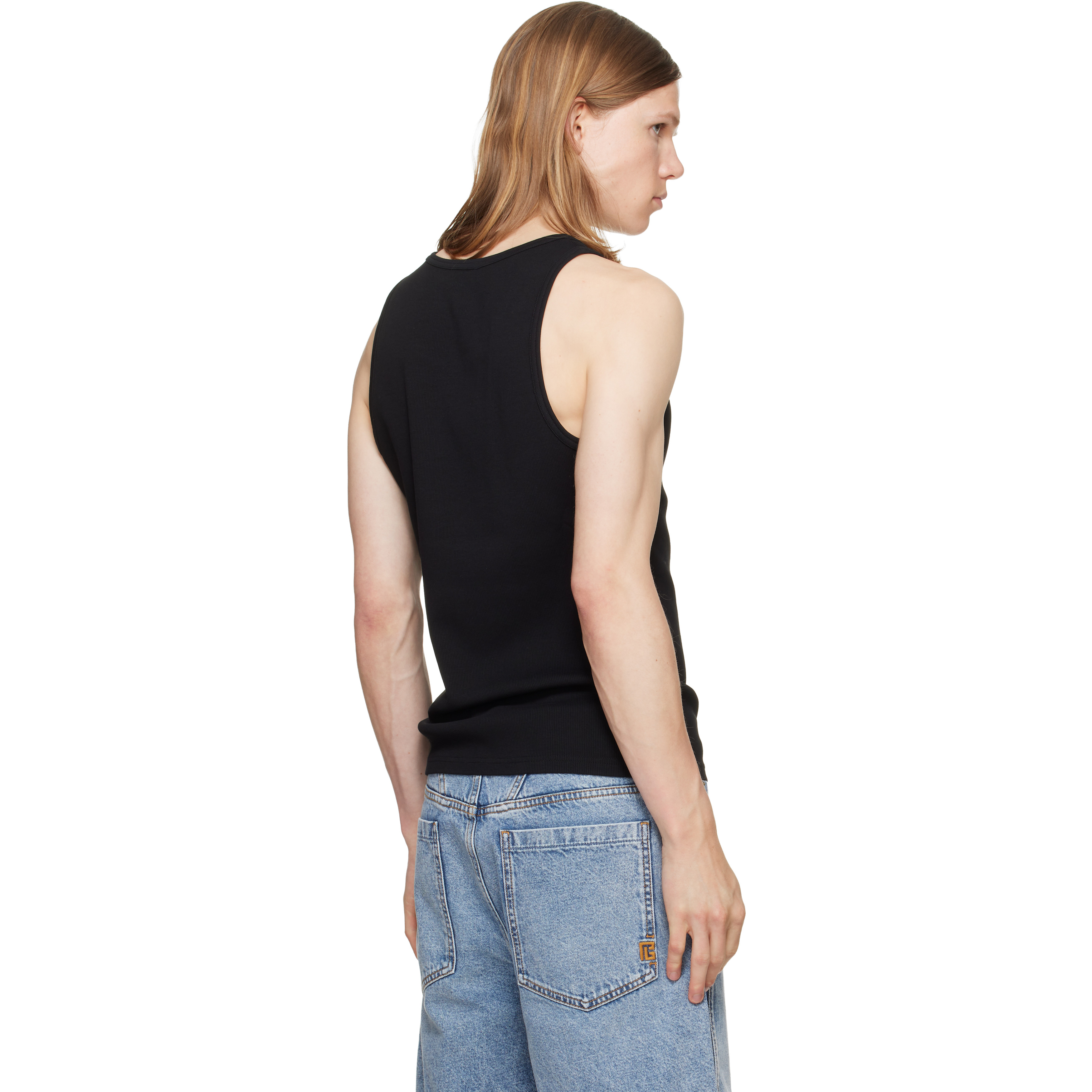 Black 'Paris' Print Cotton Tank Top