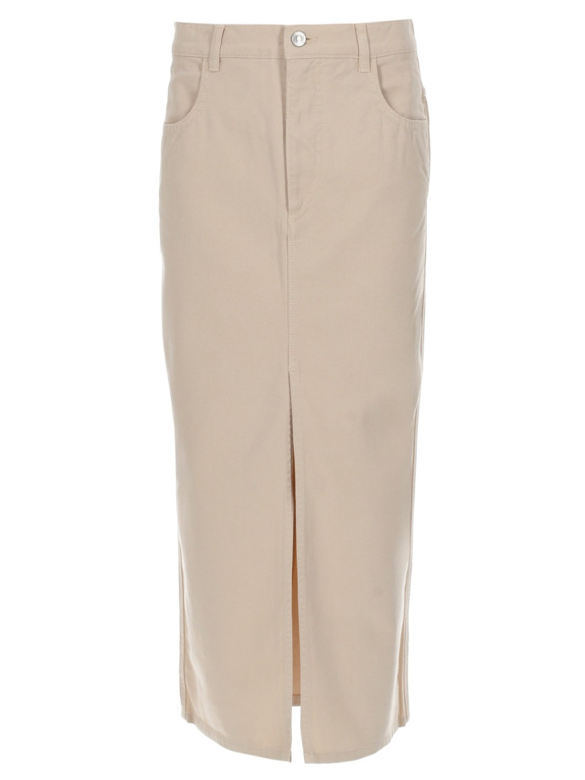 Beige Solid Maxi Skirt