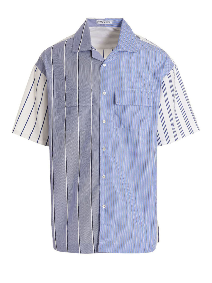 Panelled stripe-print shirt - Blue