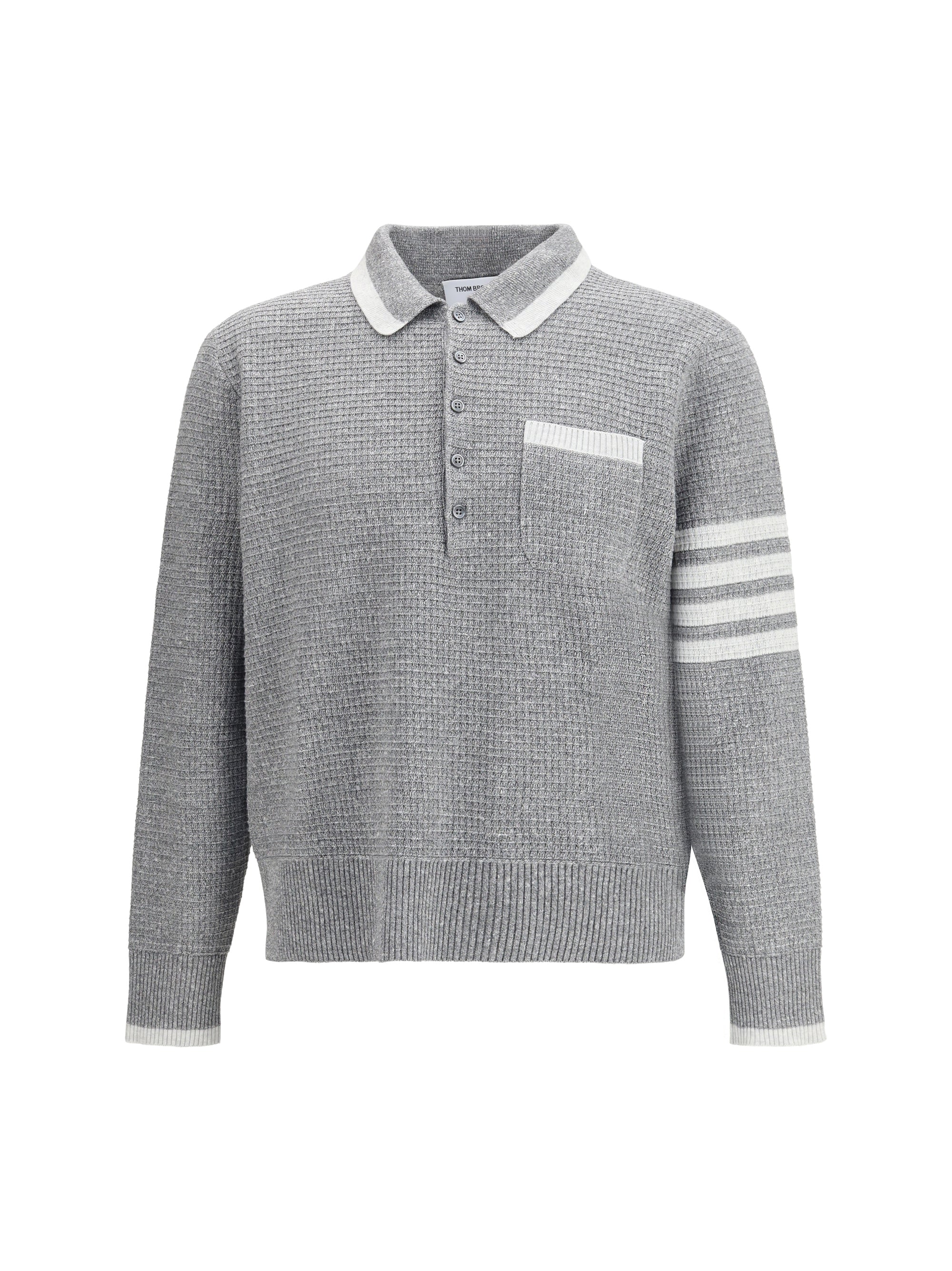 Textured Knit with Four-Bar Stripe Polo — Gray