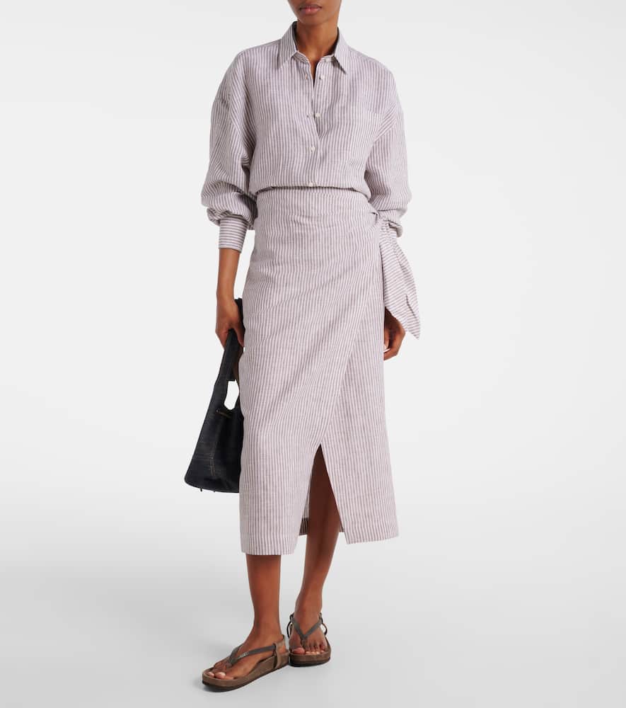 Striped linen wrap skirt