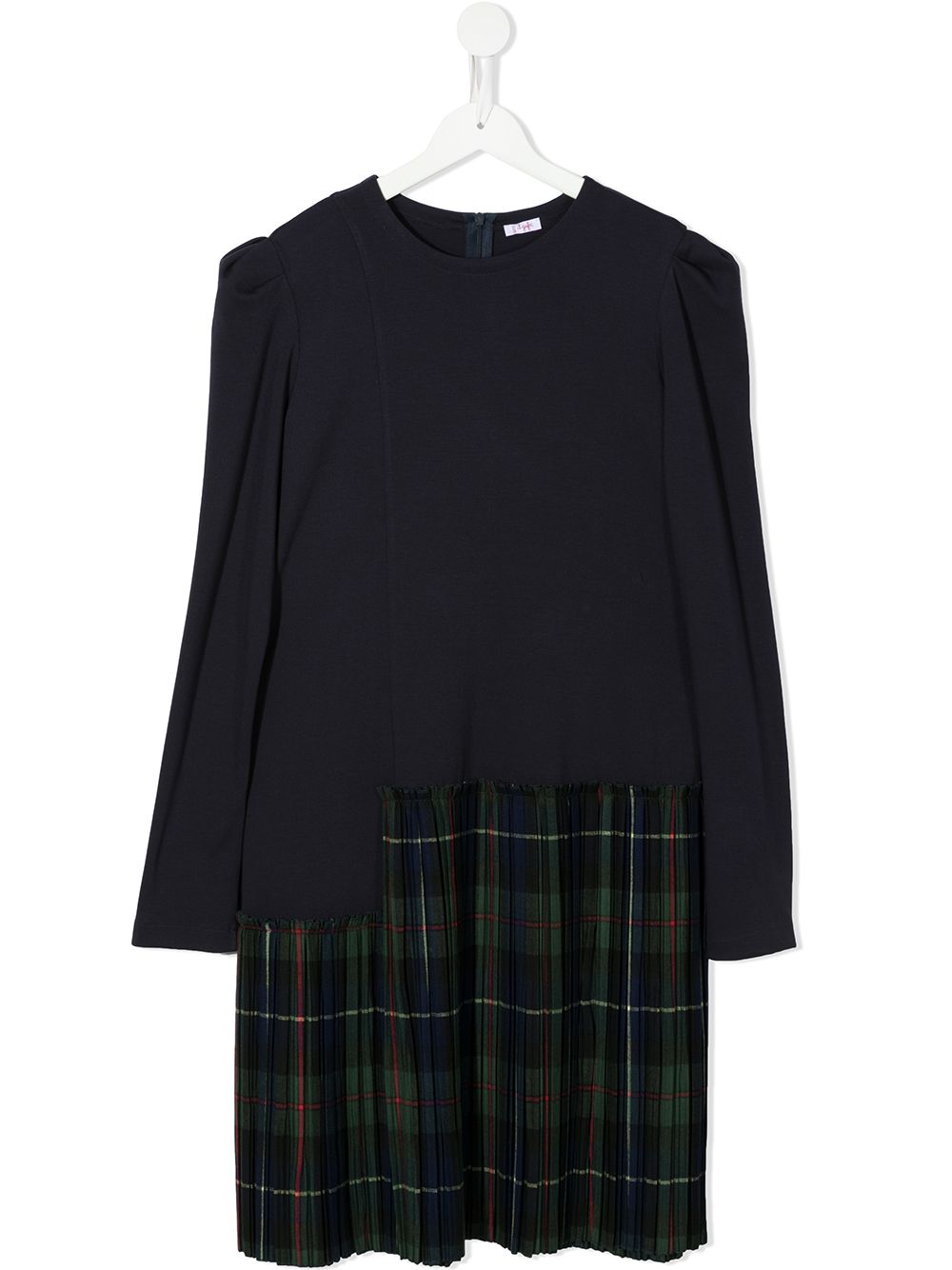 TEEN asymmetric tartan-skirt dress - Blue