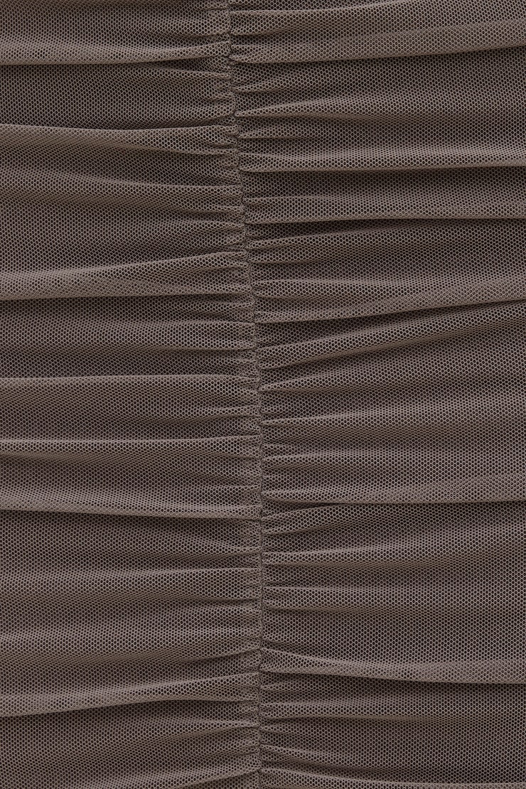 Ruched Mesh Maxi Skirt - Brown - Women Clothing