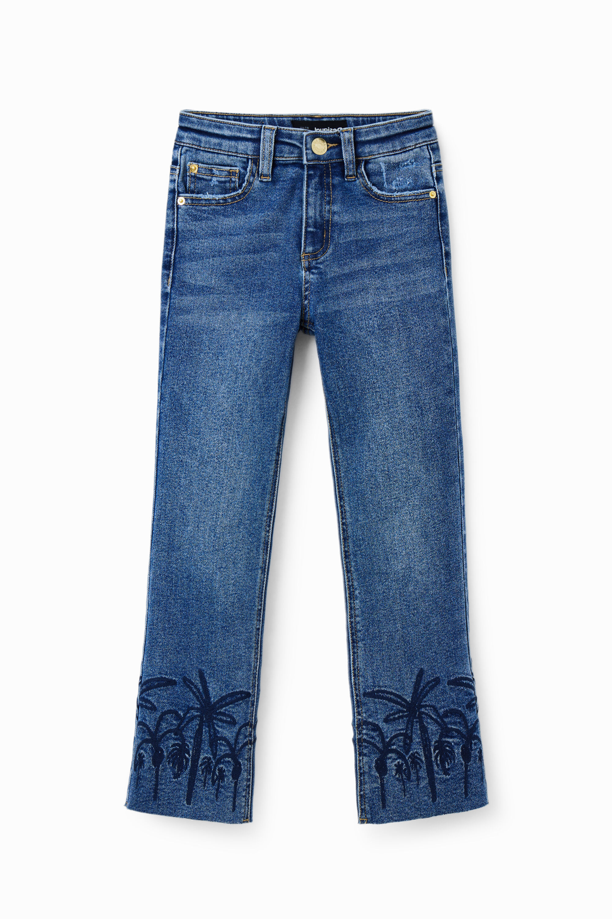 Embroidered long flare jean