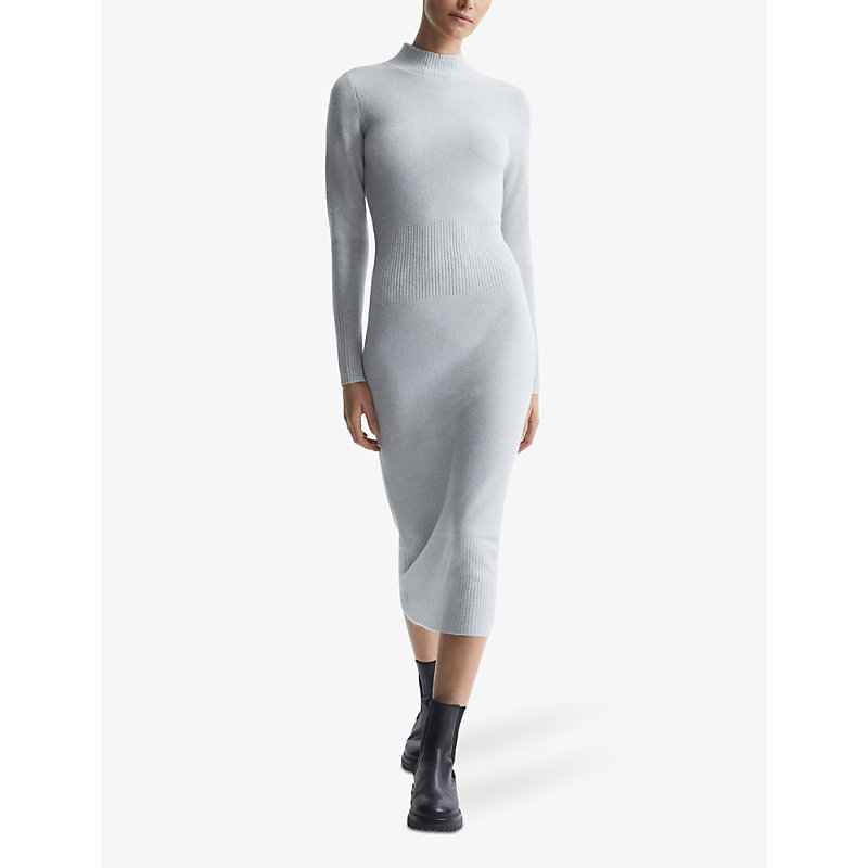 Womens Grey Mara Ribbed Stretch-knit Midi Dress