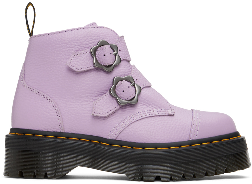 Purple Devon Flower Buckle Platform Boots
