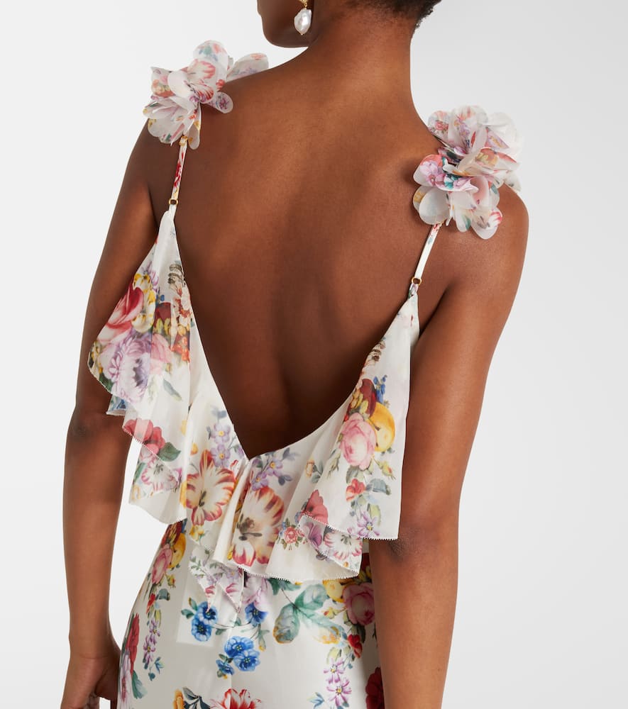 Embellished floral silk slip dress