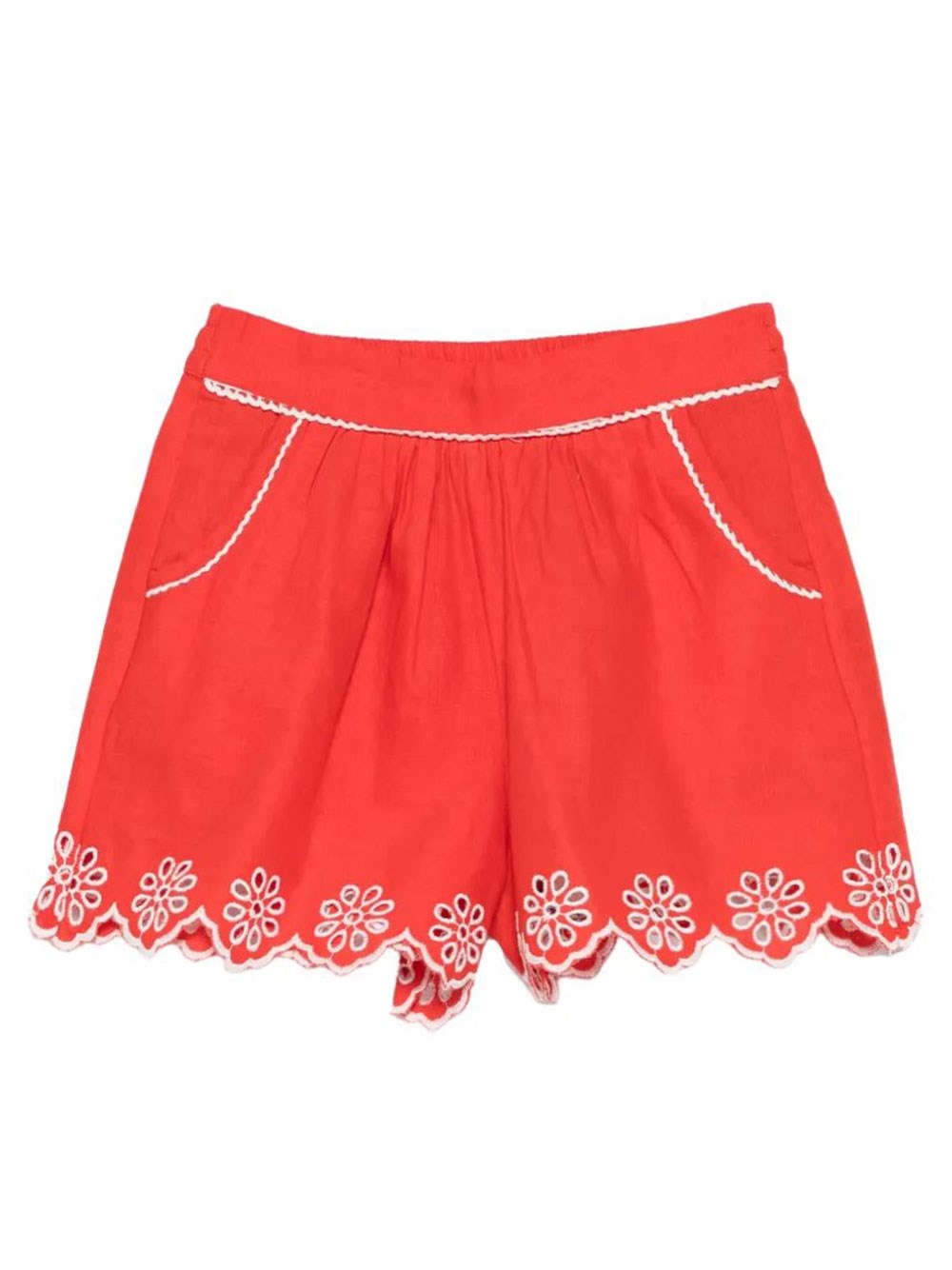 Scallop Trim Linen Blend Shorts