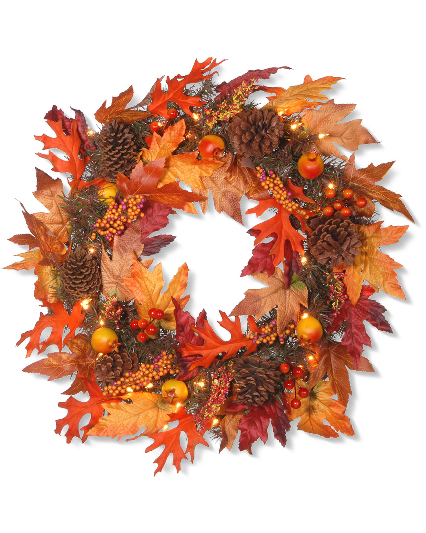 National Tree Company 24in Maple Wreath with Clear Lights
