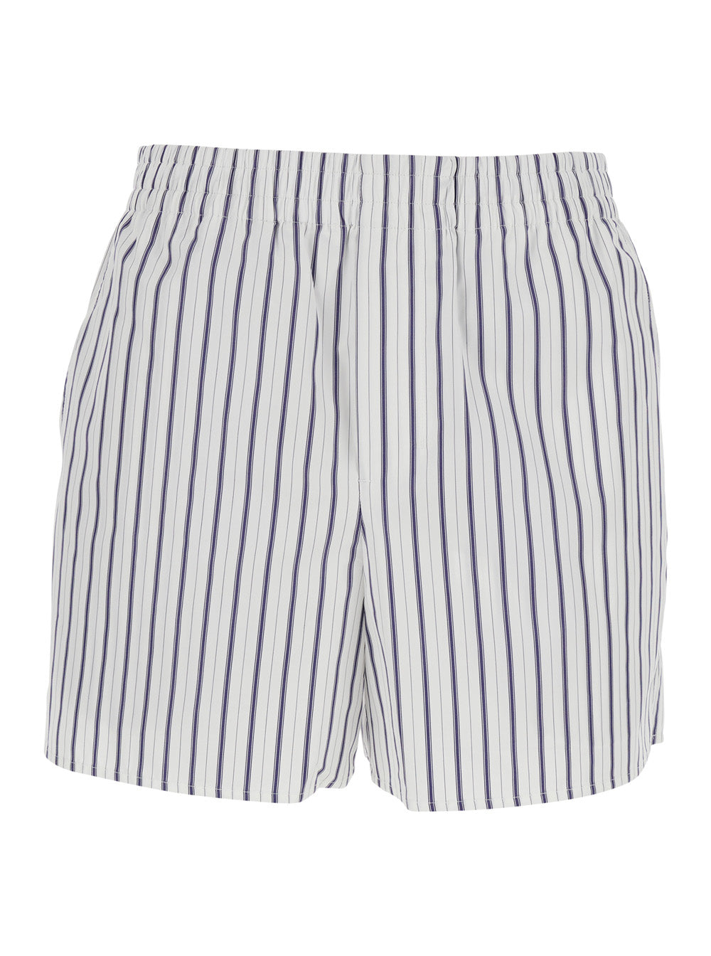 Striped Cotton Shorts — White