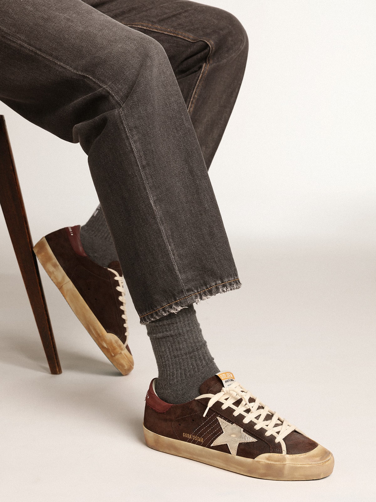 Golden Goose - Men's Super-star Penstar In Brown Suede With A Platinum Star, Man