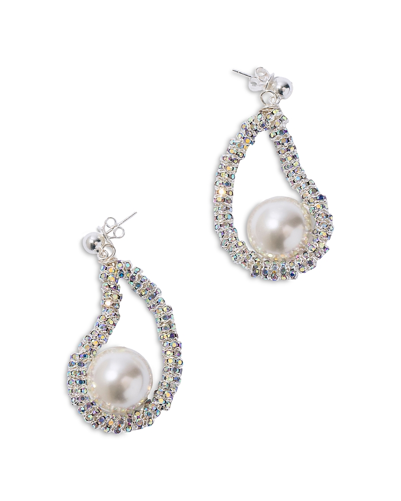 Pearl Octopuss. y Mini Oysters Crystal & Imitation Pearl Drop Earrings in Silver Plated