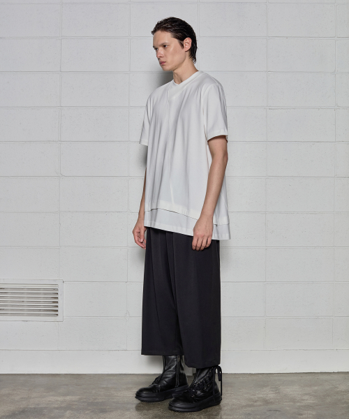 Diagonal Layered Loose Crewneck T-Shirt
