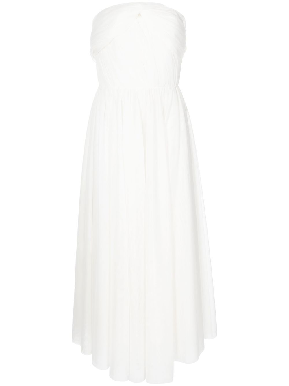 Sheer-sleeve pleated dress - White