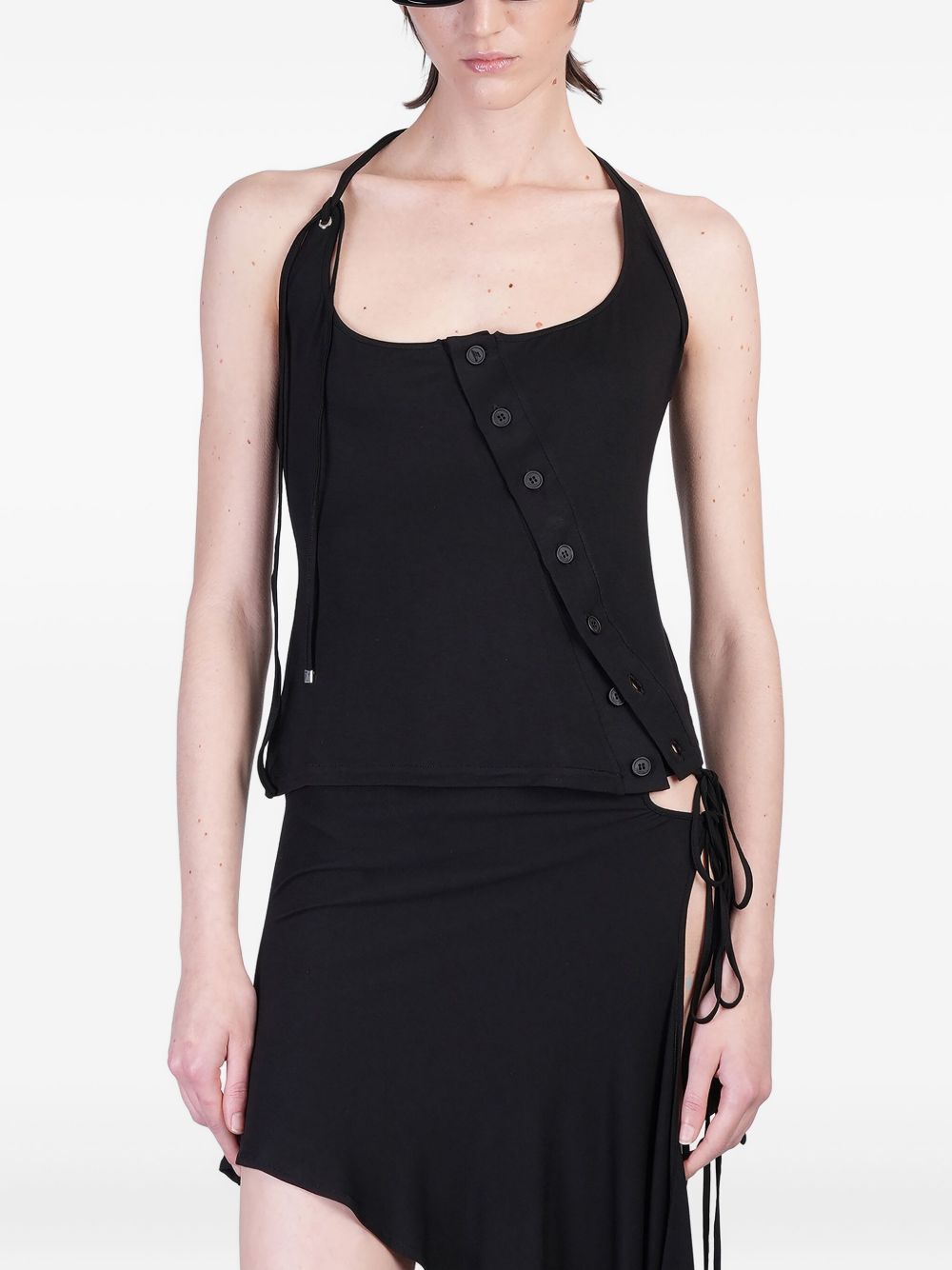 Button-detail asymmetrical top - Black