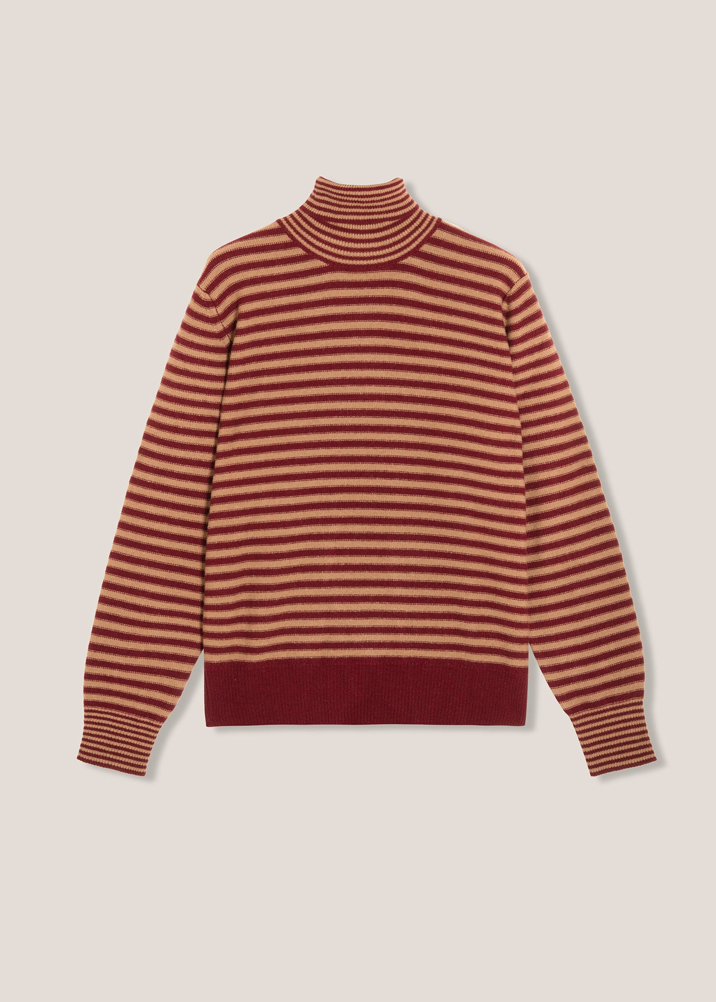 Aaitor Burgundy Wool Striped Turtleneck Brown Knitwear - Unisex