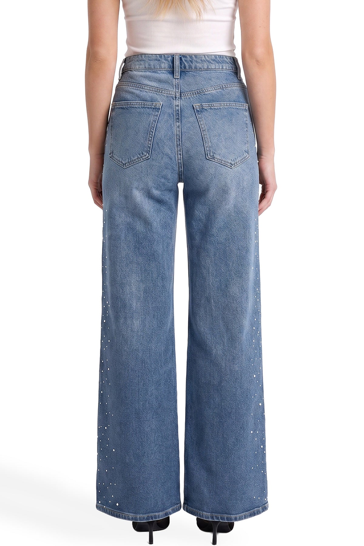 Plus Chloe High Rise Wide Leg Jeans with Rhinestones