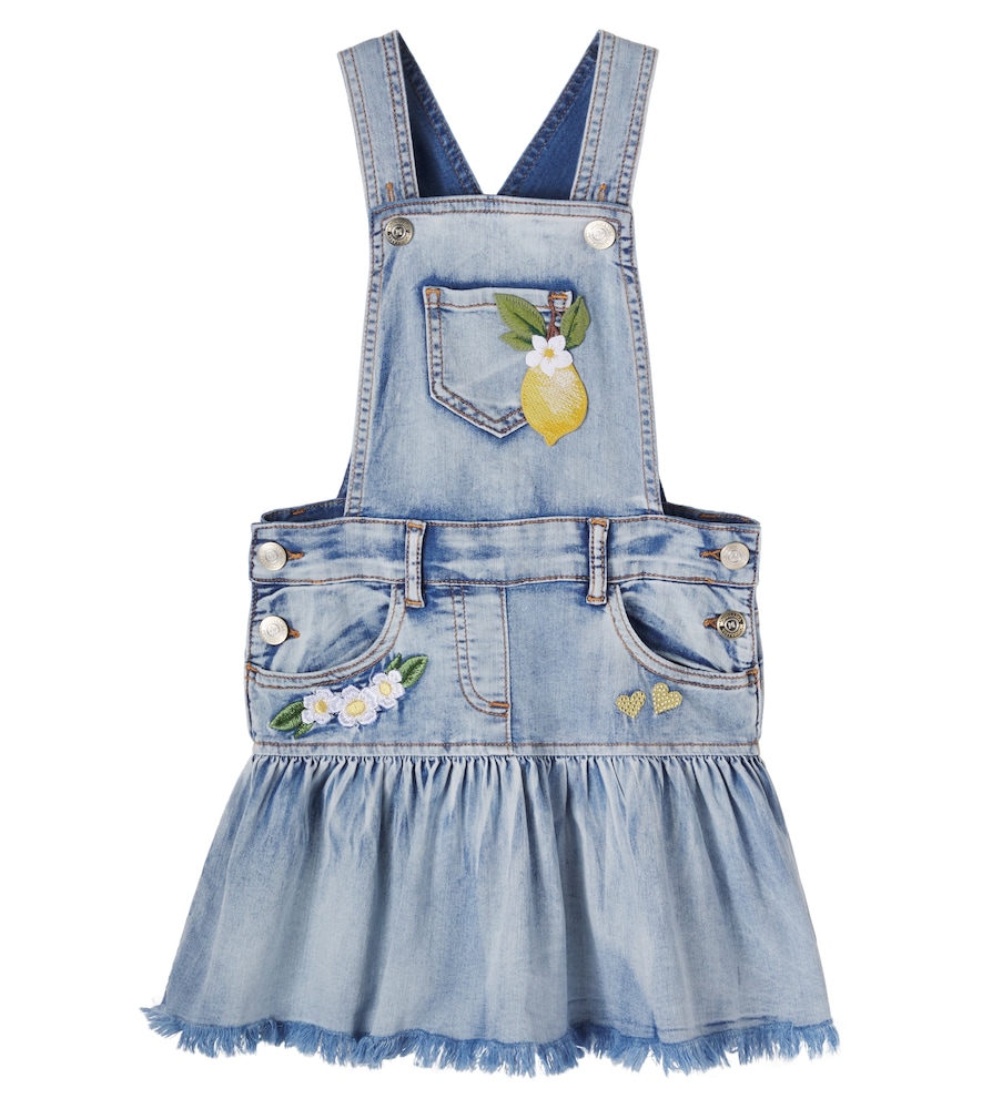 Embellished embroidered denim overalls