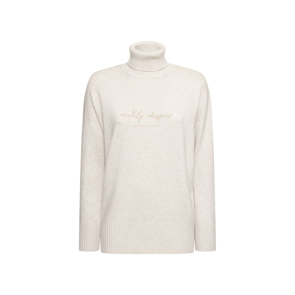 Cashmere Wool Blend Turtleneck Sweater — Beige