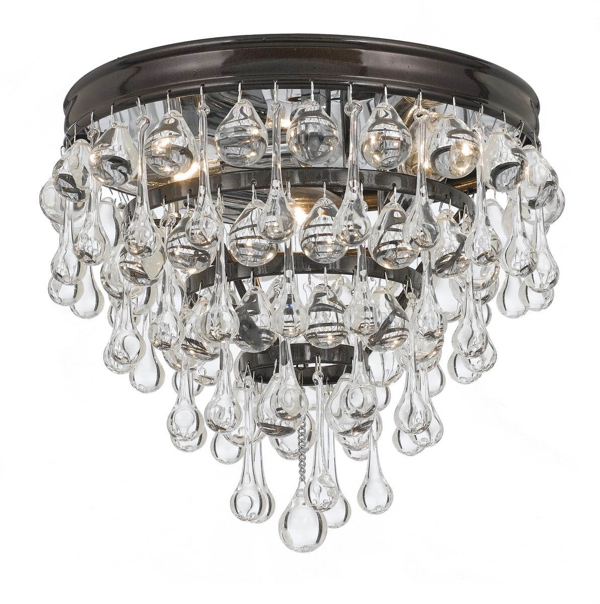 Calypso 3-Light 10" Ceiling Light in Vibrant Bronze with Clear Glass Drops Crysta