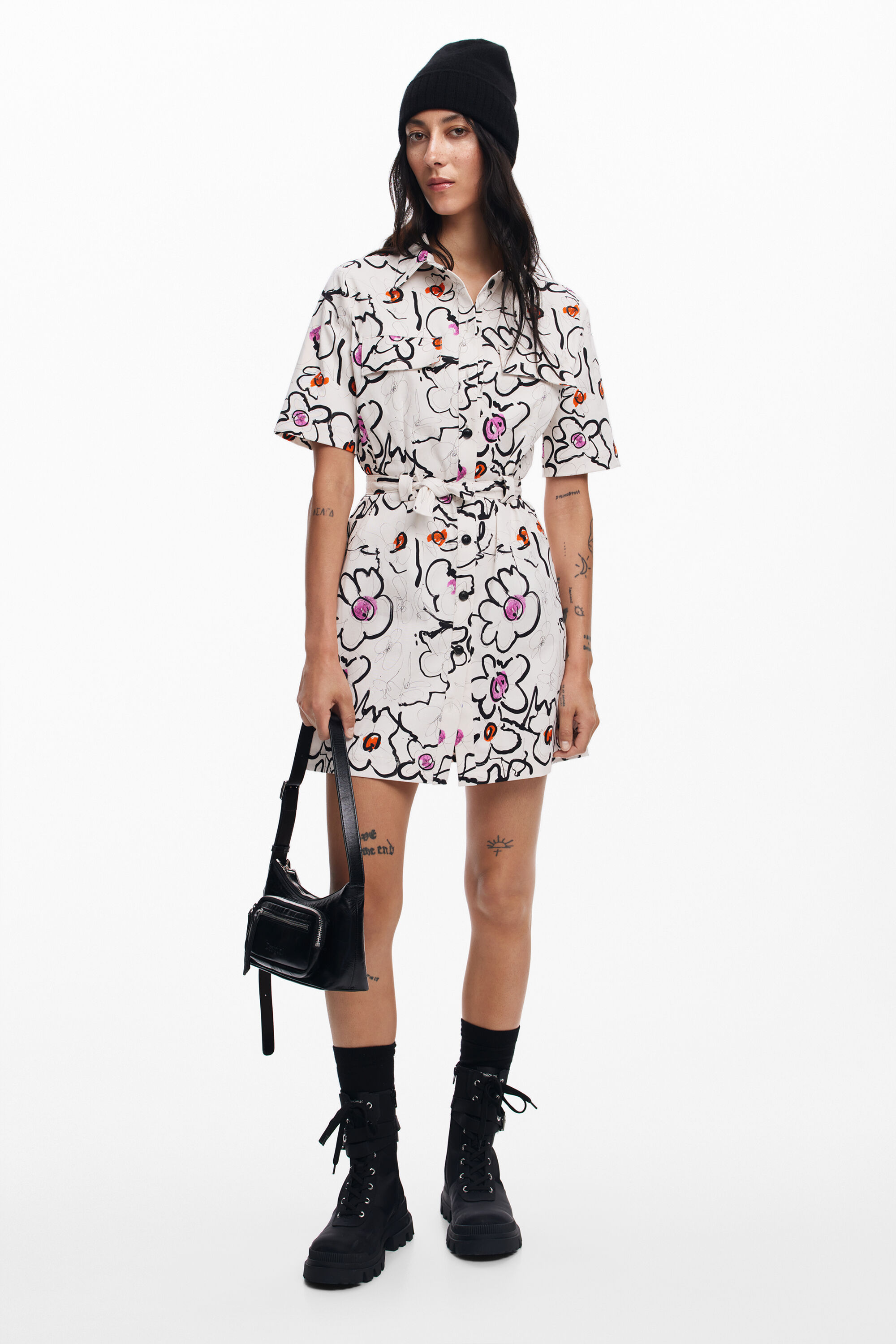 Dress with drawn flower
