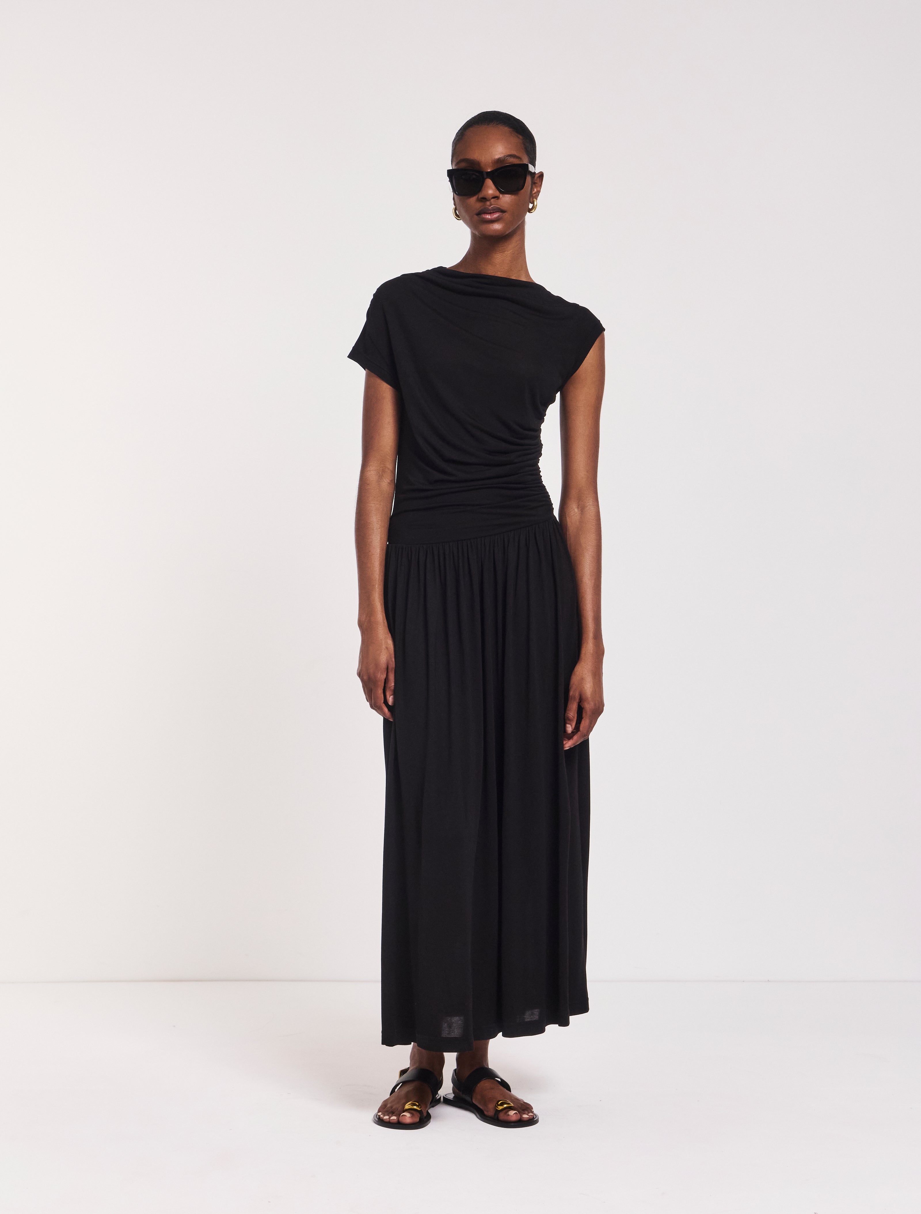 Priam Draped Dress in Black - MicroModal