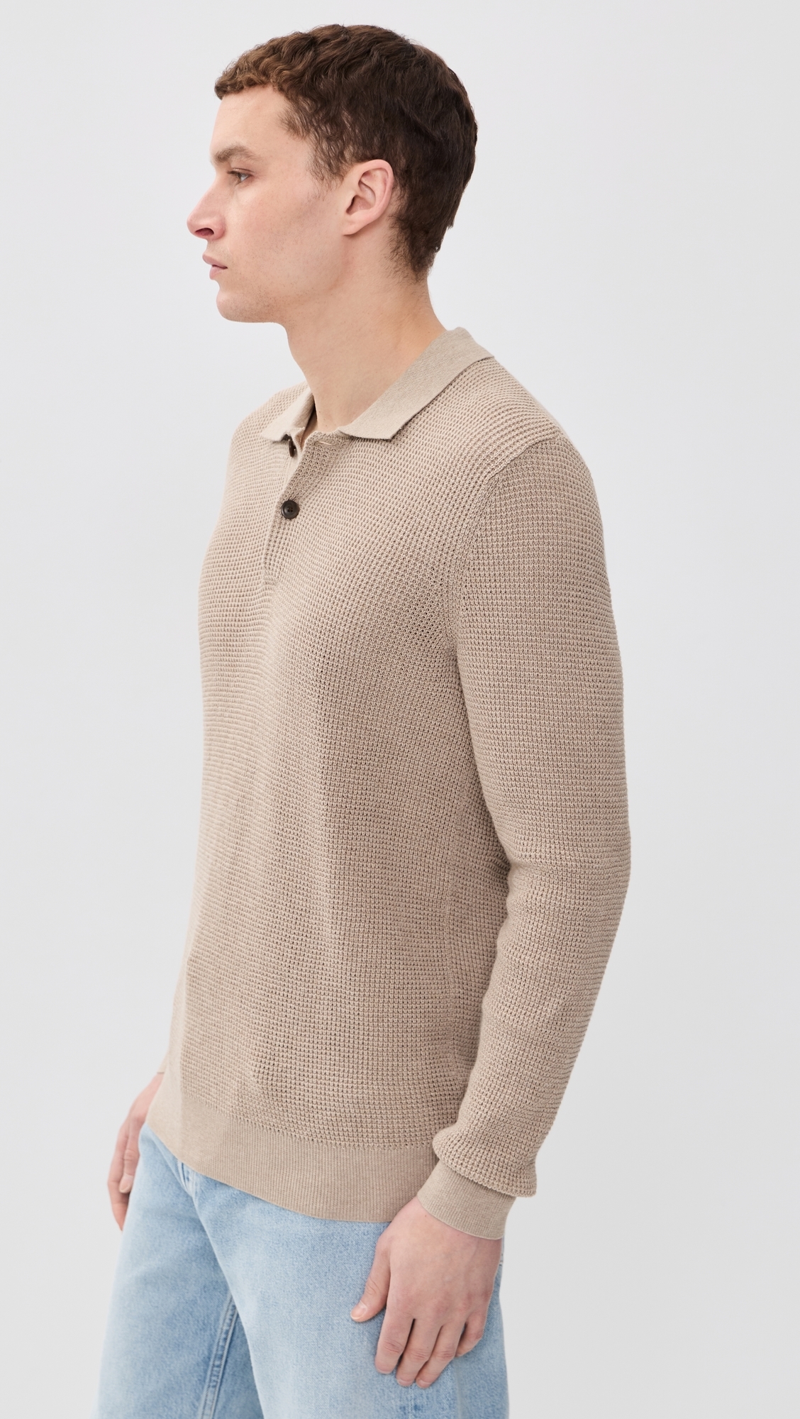 Long Sleeve Sunwashed Sweater Polo Natural
