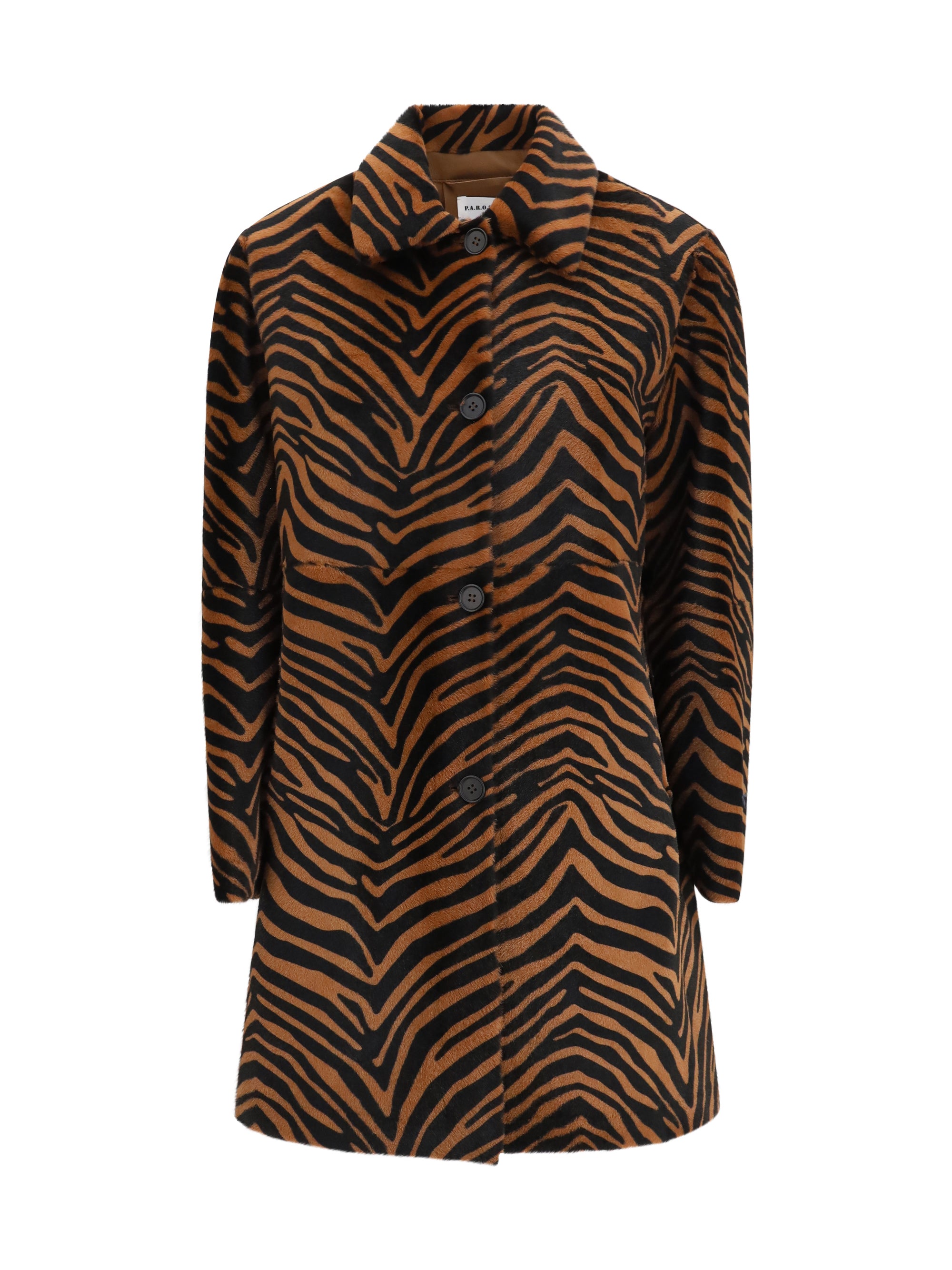 Zebra-Print Lamb Leather Coat — Brown