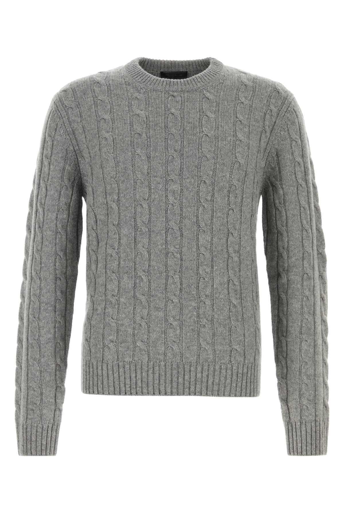 Cable-Knit Cashmere Sweater — Gray