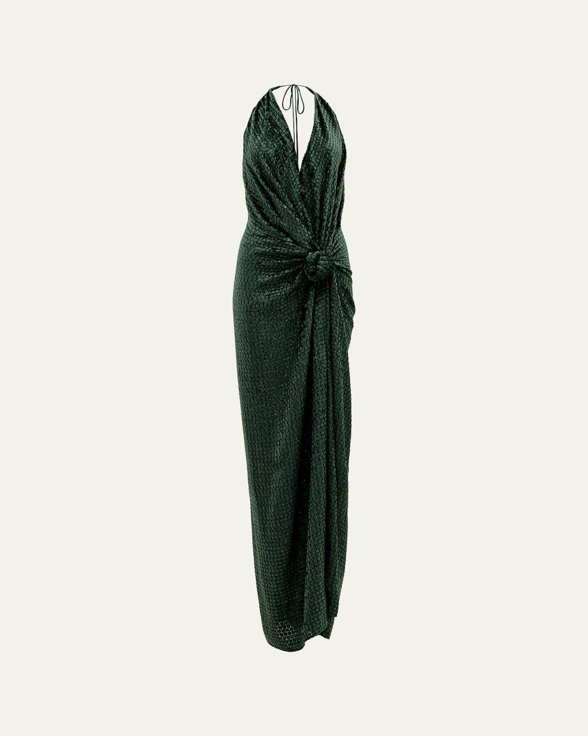 Torgiano Knotted Metallic Velvet Halter Maxi Dress