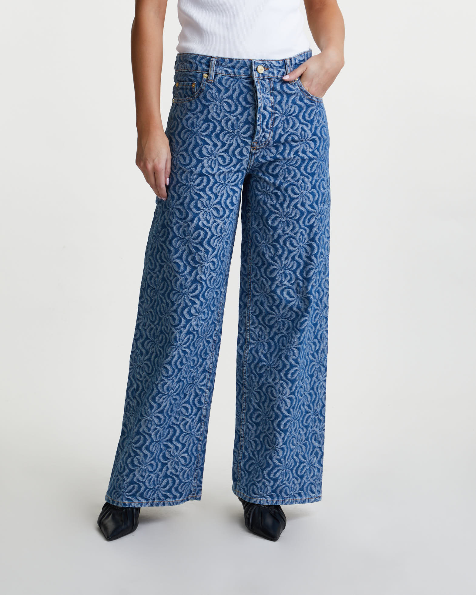Ganni Jeans Jacquard Wide Denim Mid blue