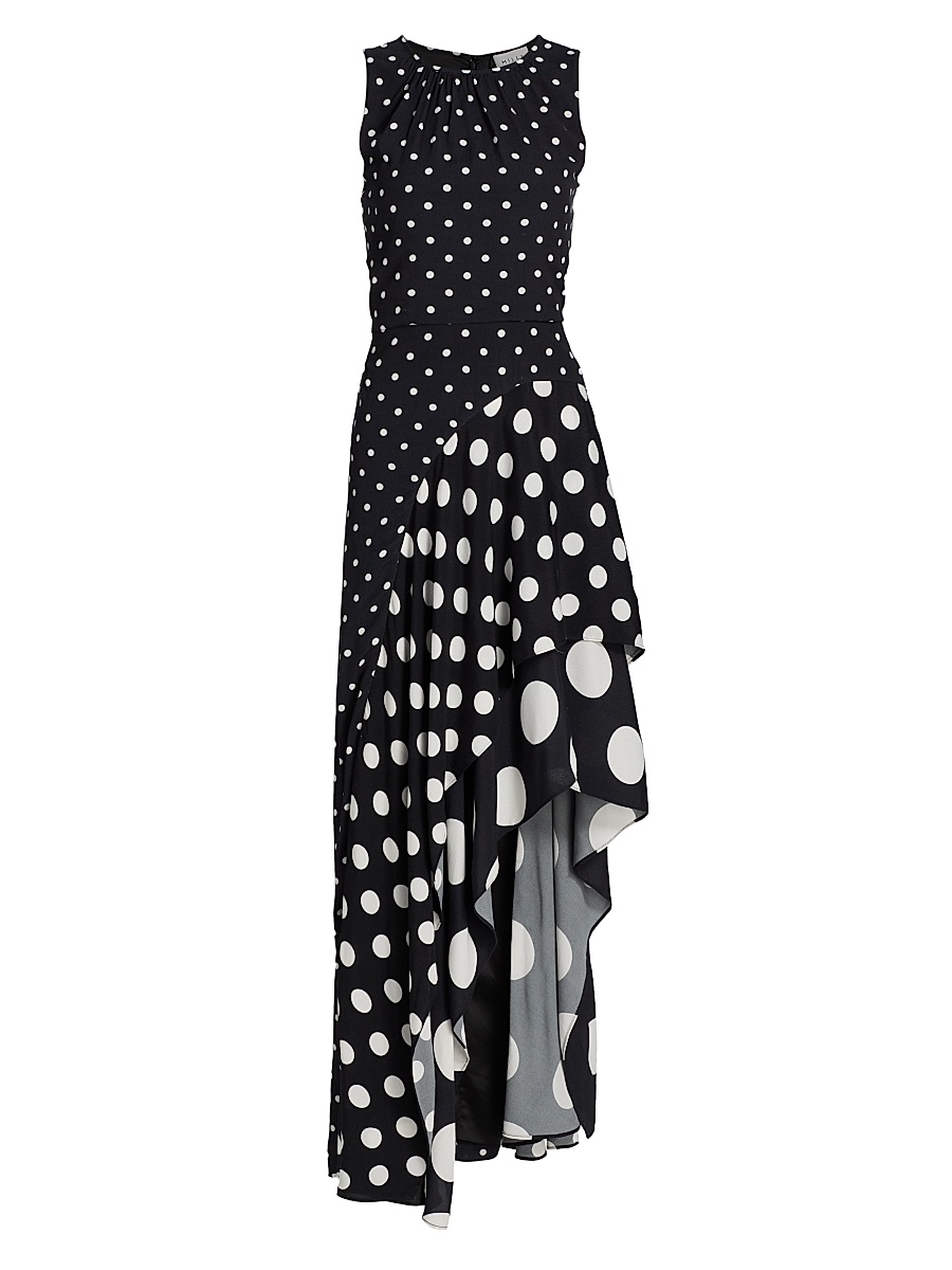 Women's Spencer Polka Dot Asymmetric Ruffle Maxi Dress - Black White