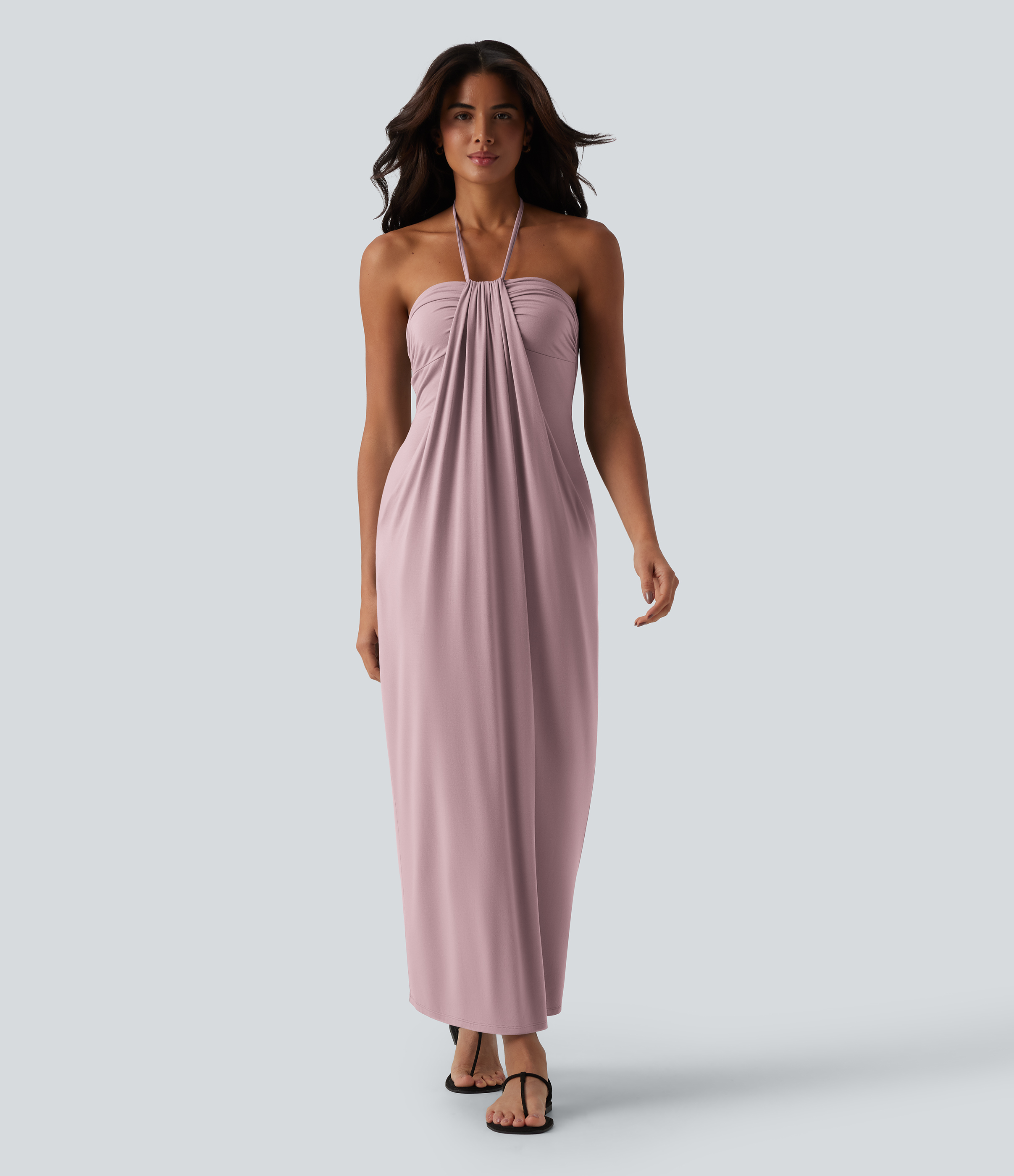 Halter Tie Back Maxi Dress with Pockets Casual Dress - Lilac Pink