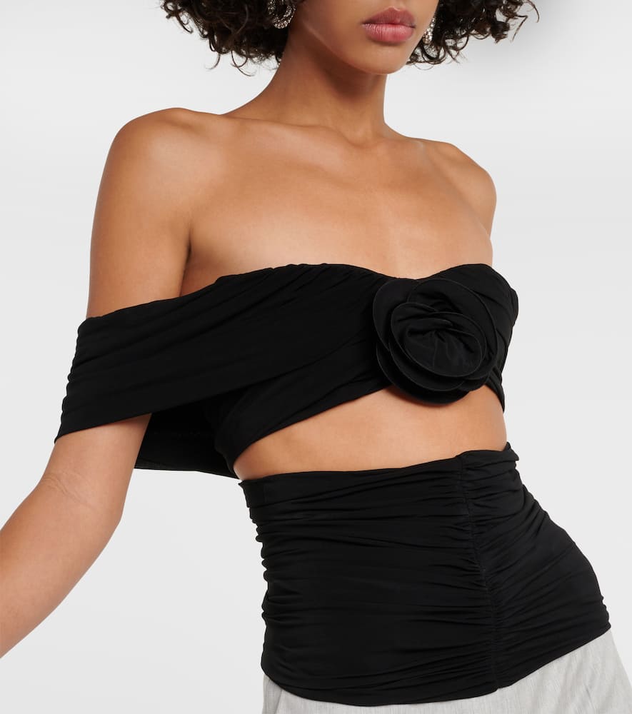 Floral off-shoulder ruched crop top