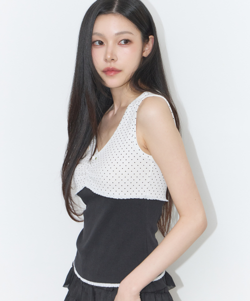 Dot Color Block Sleeveless White